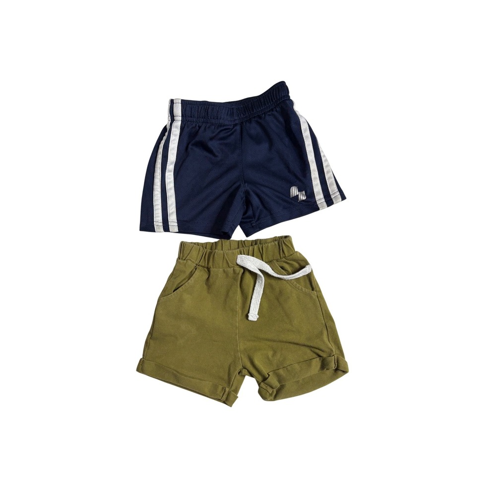 Place Sport Knit Blue Track Shorts + Green Knit Pull On‎ Shorts 18-24 Months